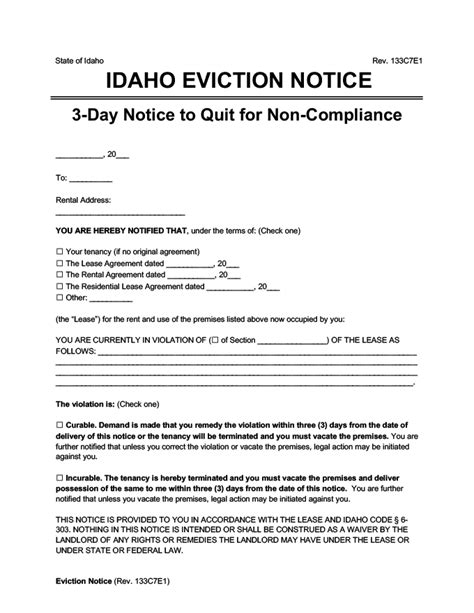 Eviction Notice Template Idaho